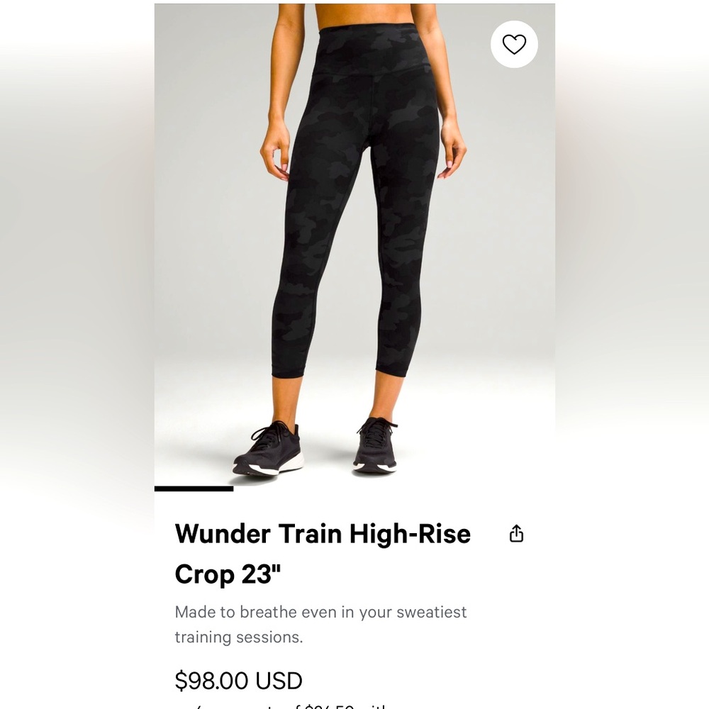 Lululemon high rise wonder train camo leggings. 23in. Size 4